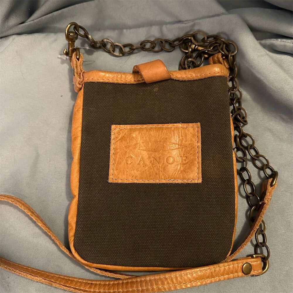 Canoe Women's Two Tone Brown Leather Shoulder Bag with Chain Strap